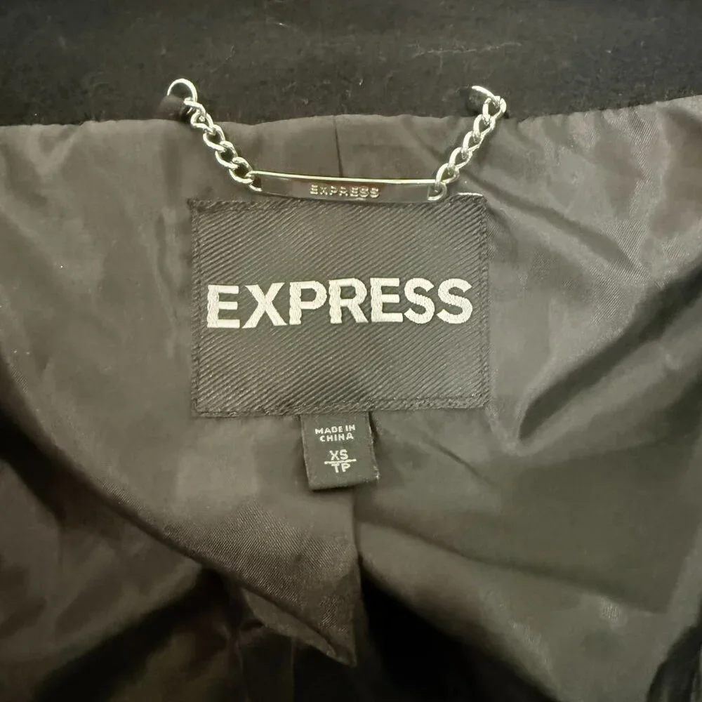 Express Black Wool Blend Belted Asymmetrical Zip Funnel Neck Coat Size XS
